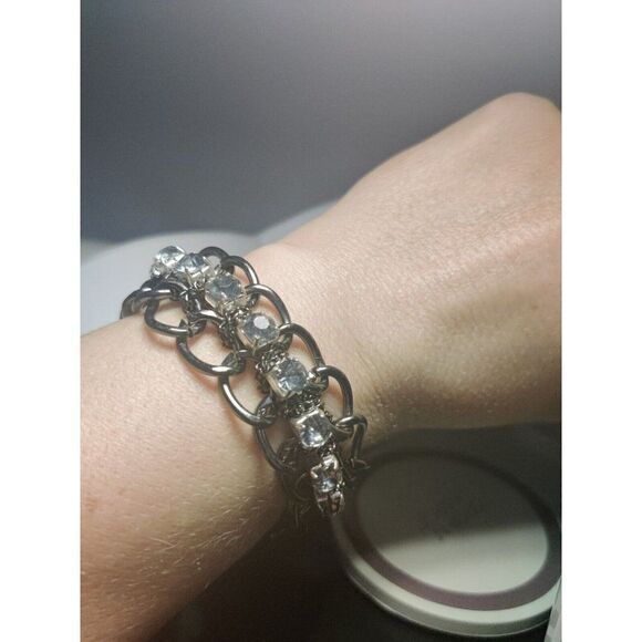 Fashion Jewelry - Gun Metal and Cubic Zirconia Toggle Bracelet, 7” - Picture 10 of 10